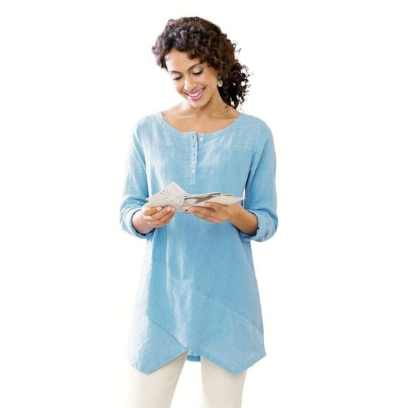 Soft Surroundings Breezy Nights Linen Blend Coastal Tunic sz L - Picture 1 of 7